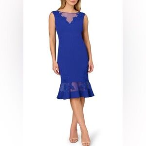 Aidan Mattox Cobalt Cap Sleeve Scuba-Crepe Illusion Dress
